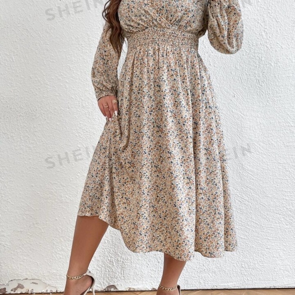 Shein Floral Print Long Sleeve Dress